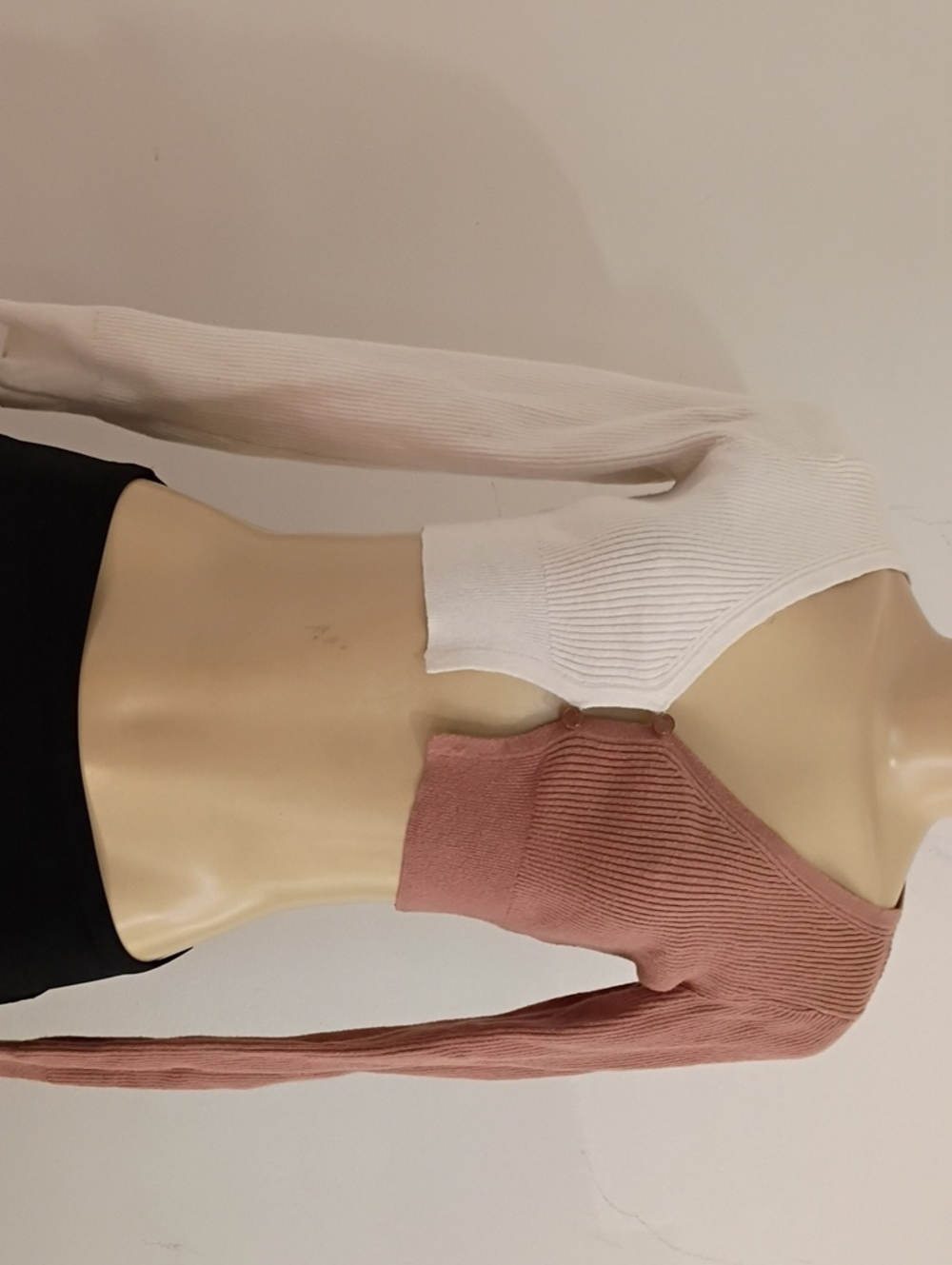 wild fable Two-Tone Ribbed One-Shoulder Crop Top - White & Dusty Pink